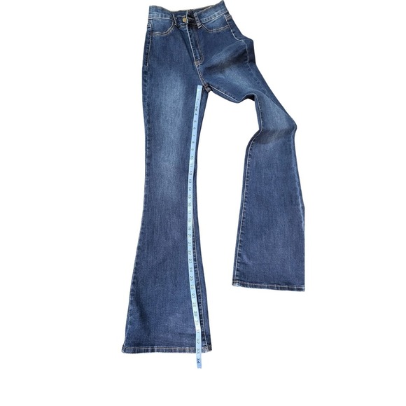 Shein Sxy Flare Leg Jeans High Waist Dark Wash Denim Pants Trendy Size S - Picture 4 of 9